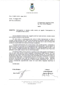 risposta dell'amministrzione comunale riguardo l'interpellanza di magagna che sollevava il problema degli immigrati arrivati a cento